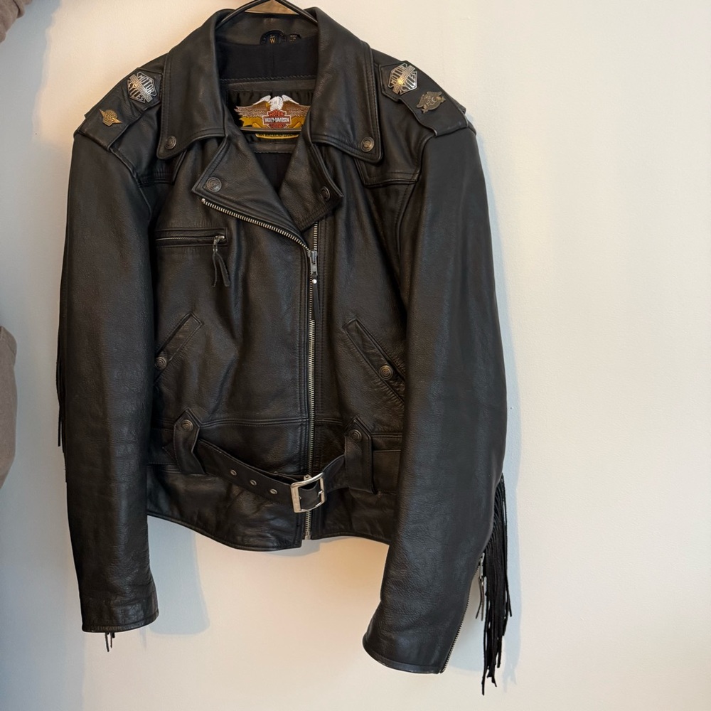 Vintage Harley Davidson Leather Jacket with Fringe Womens size Large - Picture 2 of 16